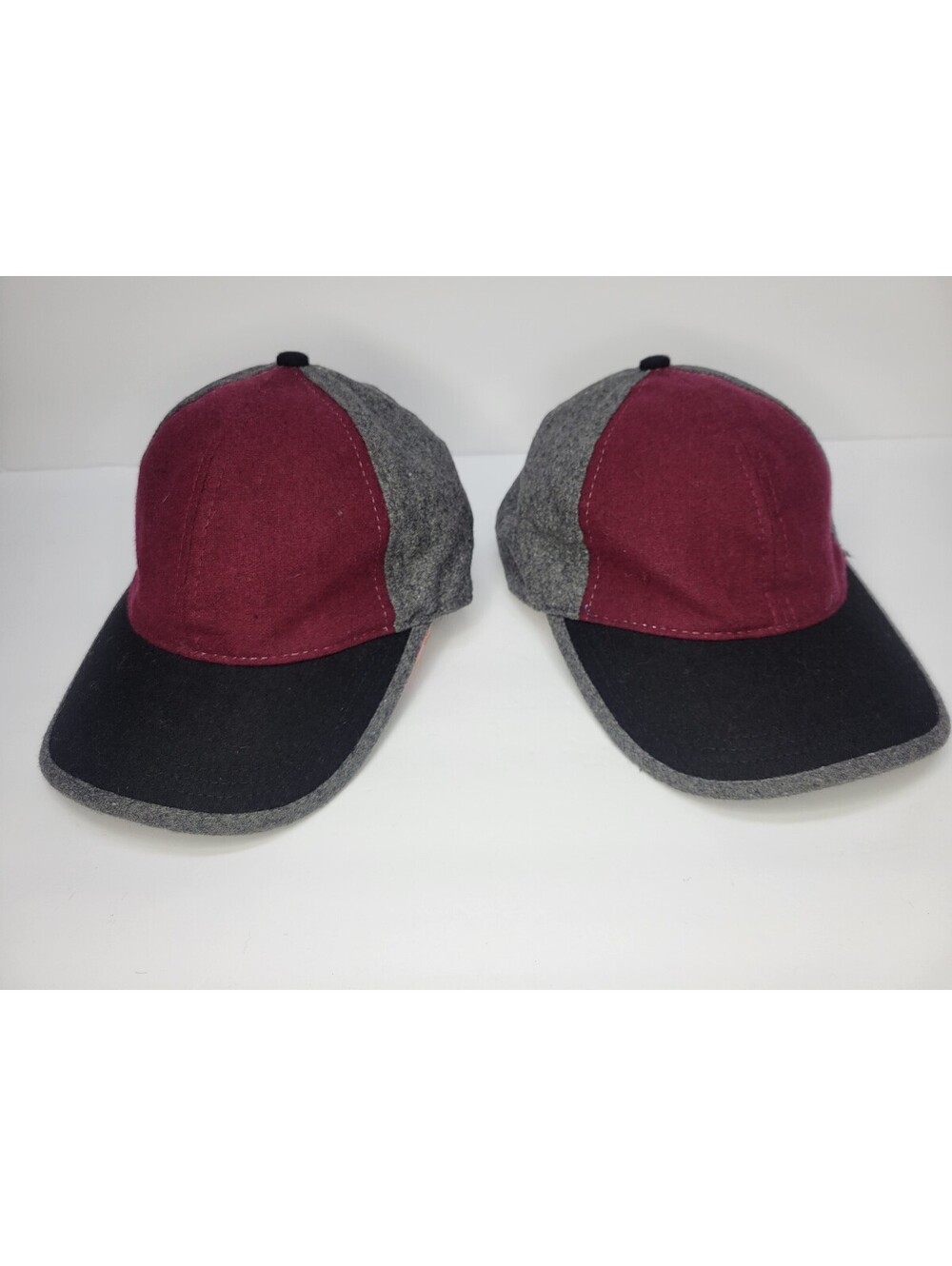 2 x August Hat Company Womens Baseball Cap Color Block Wool Blend Burgundy/Gray
